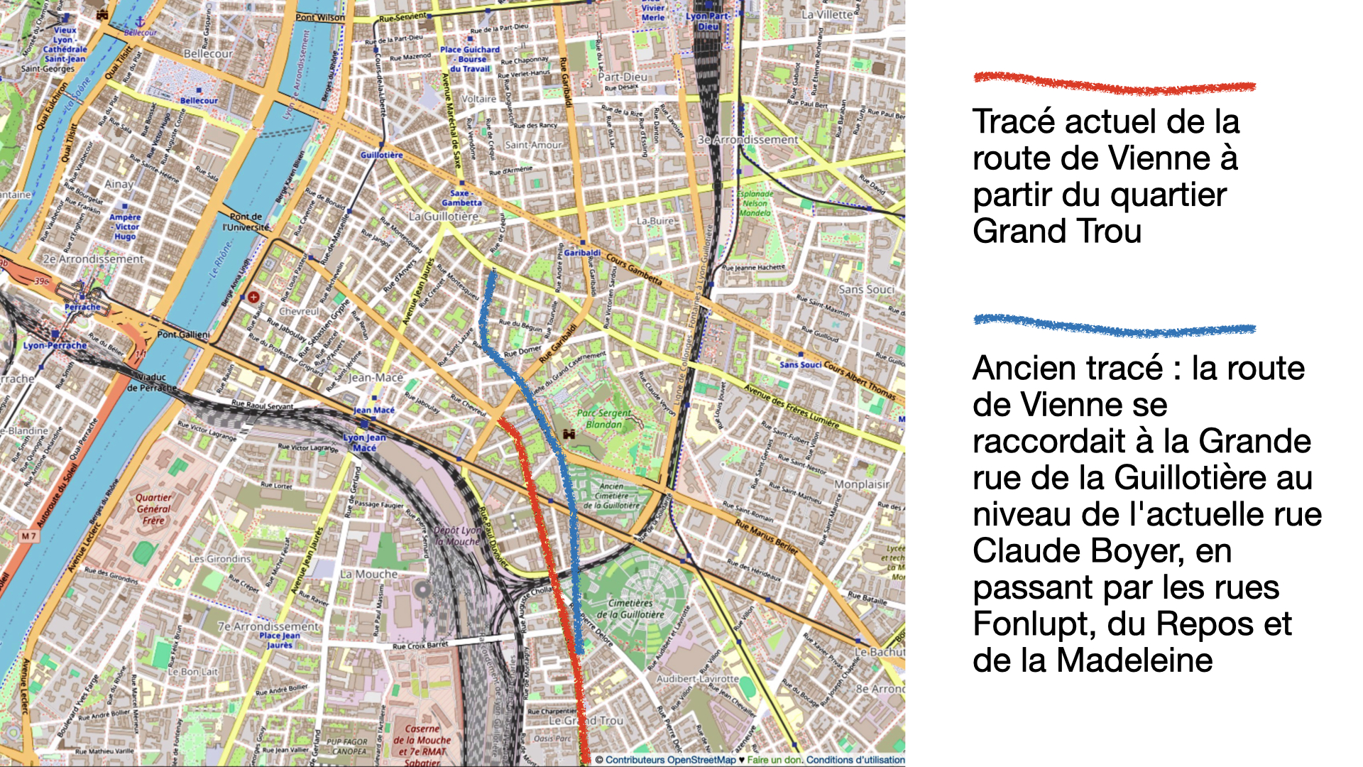 La route de Vienne a changé de tracé au fil du temps